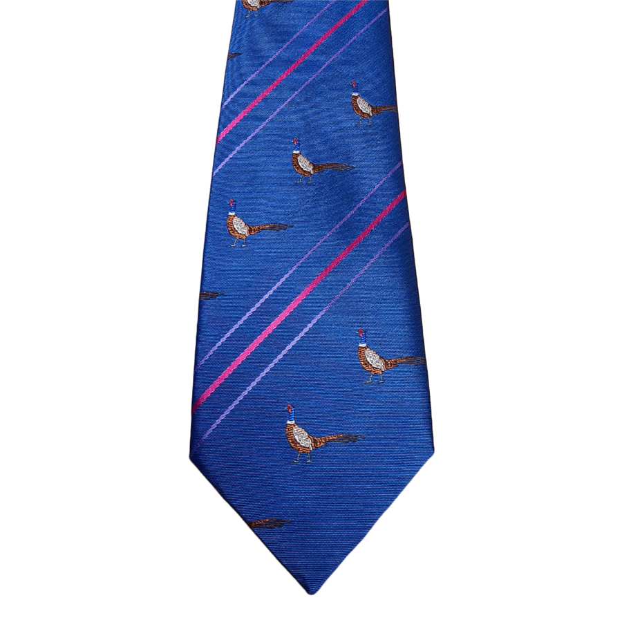 Taylors Ties Pheasant & Stripe Tie Blue 1